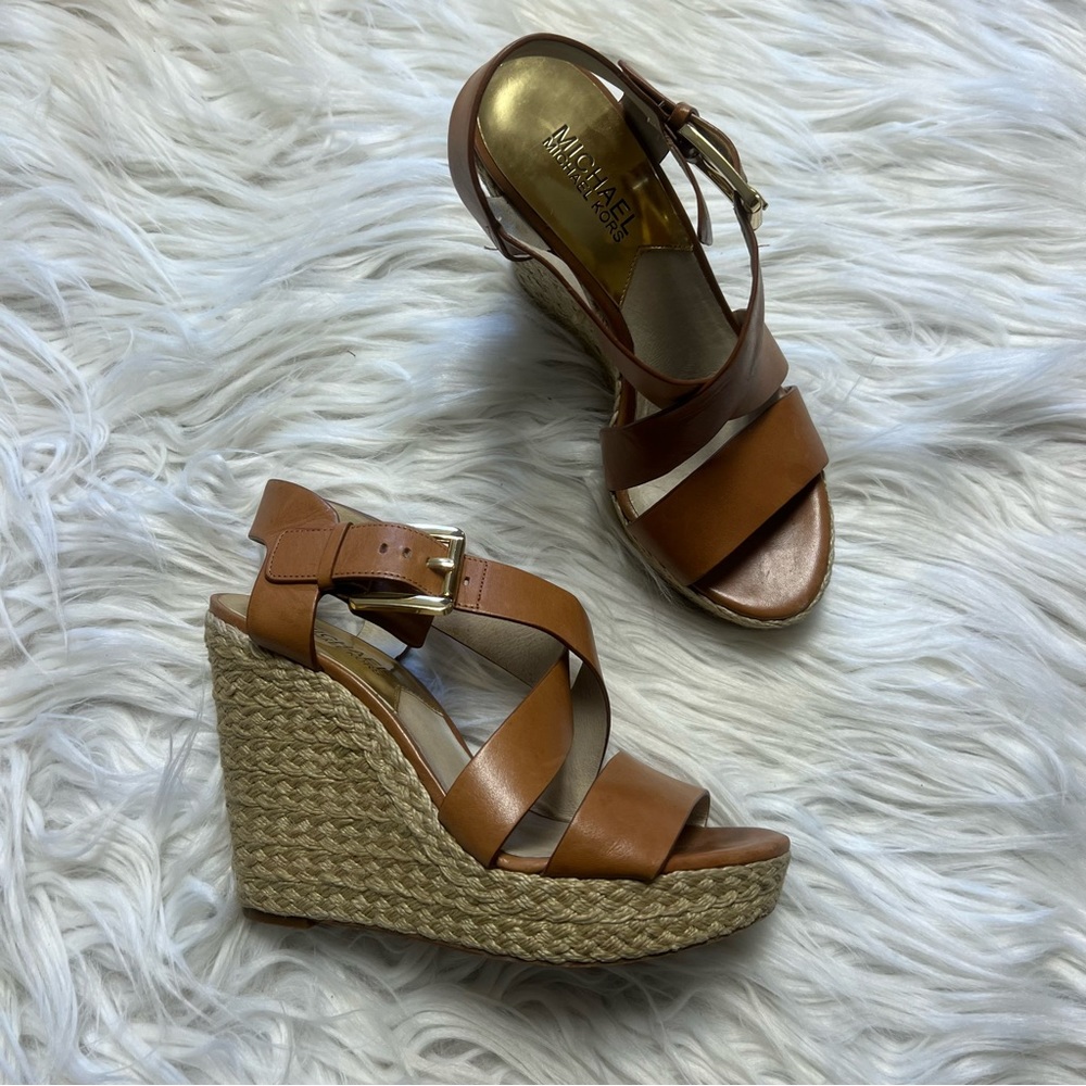 MICHAEL Michael Kors Tan Espadrille Wedge Sandals